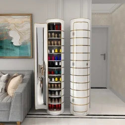 👟✨ Rotating Shoe Cabinet with Mirror & Deodorizer – Large-Capacity & Hygienic!