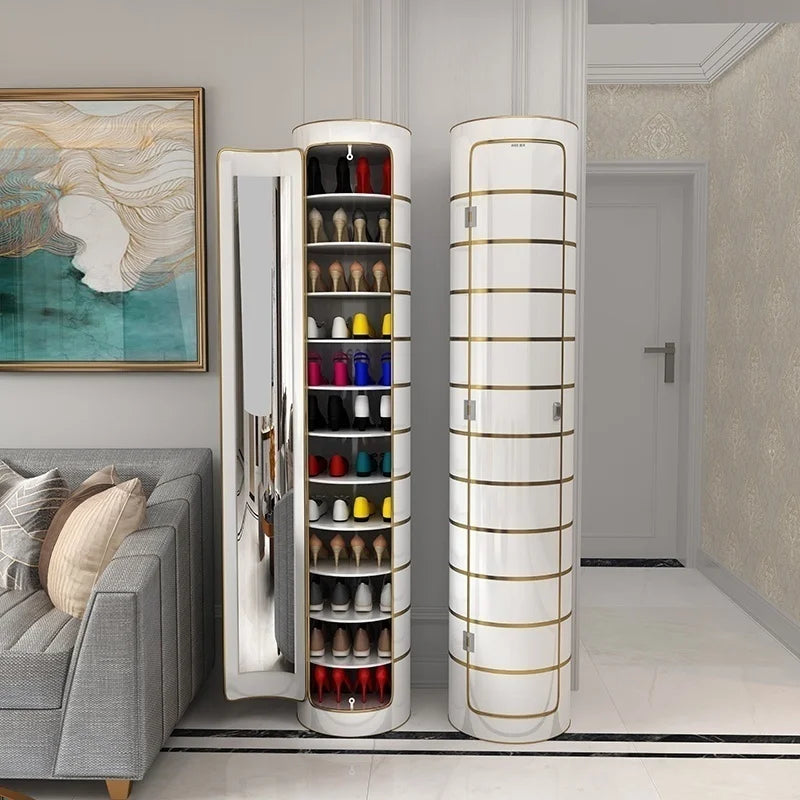 👟✨ Rotating Shoe Cabinet with Mirror & Deodorizer – Large-Capacity & Hygienic!