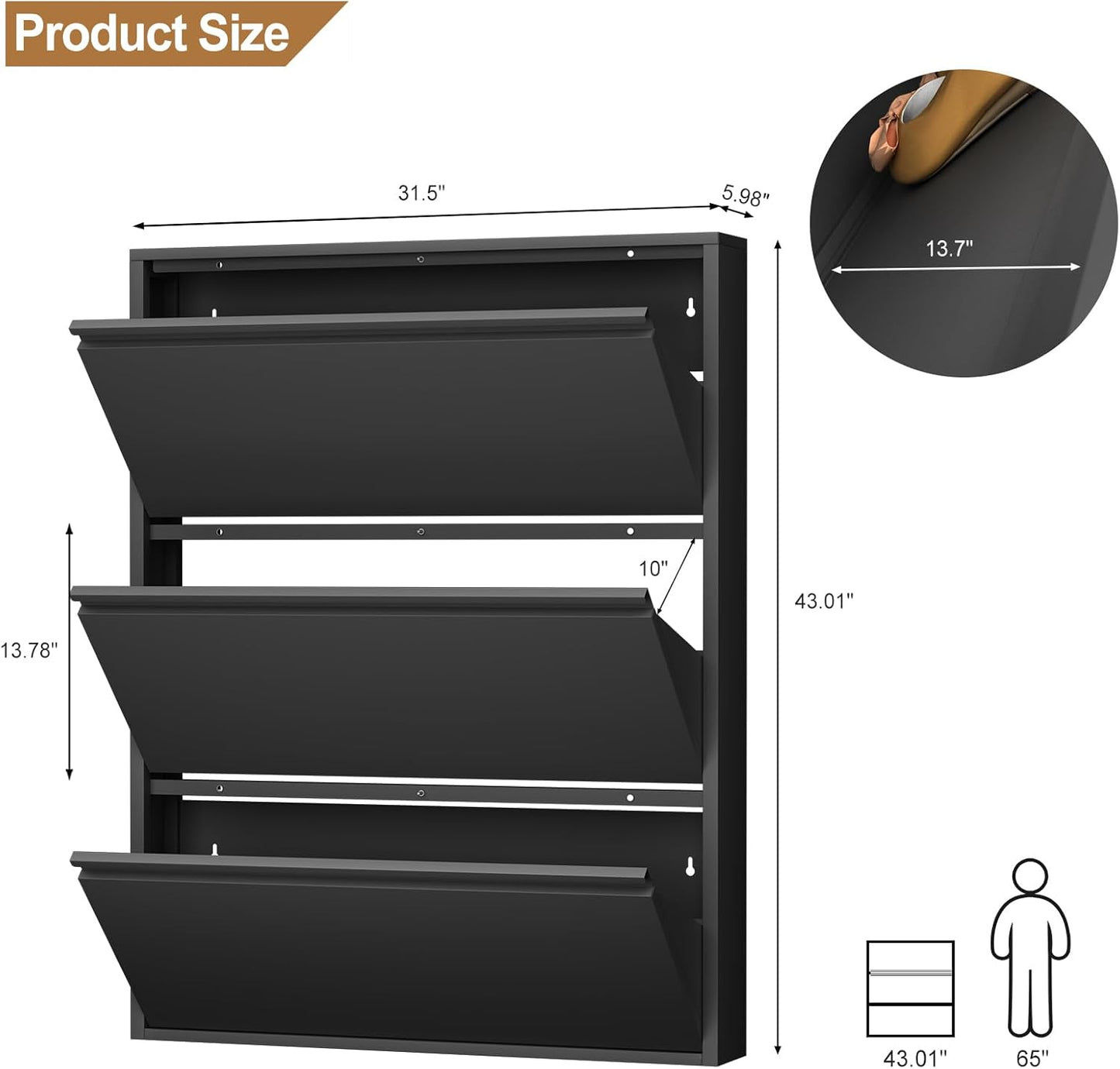 LUCYPAL Modern Metal Shoe Organizer - Wall-Mounted
