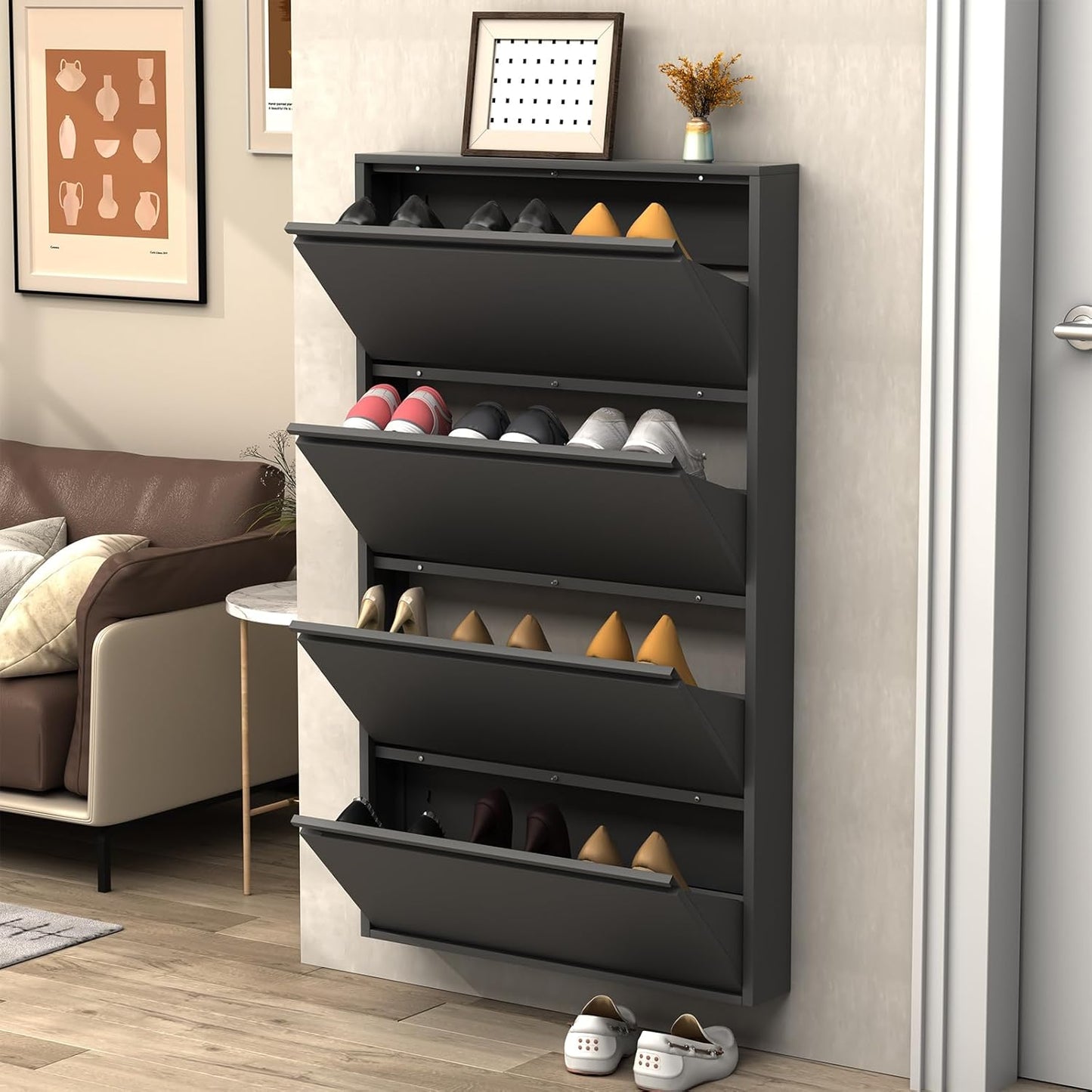 LUCYPAL Modern Metal Shoe Organizer - Wall-Mounted