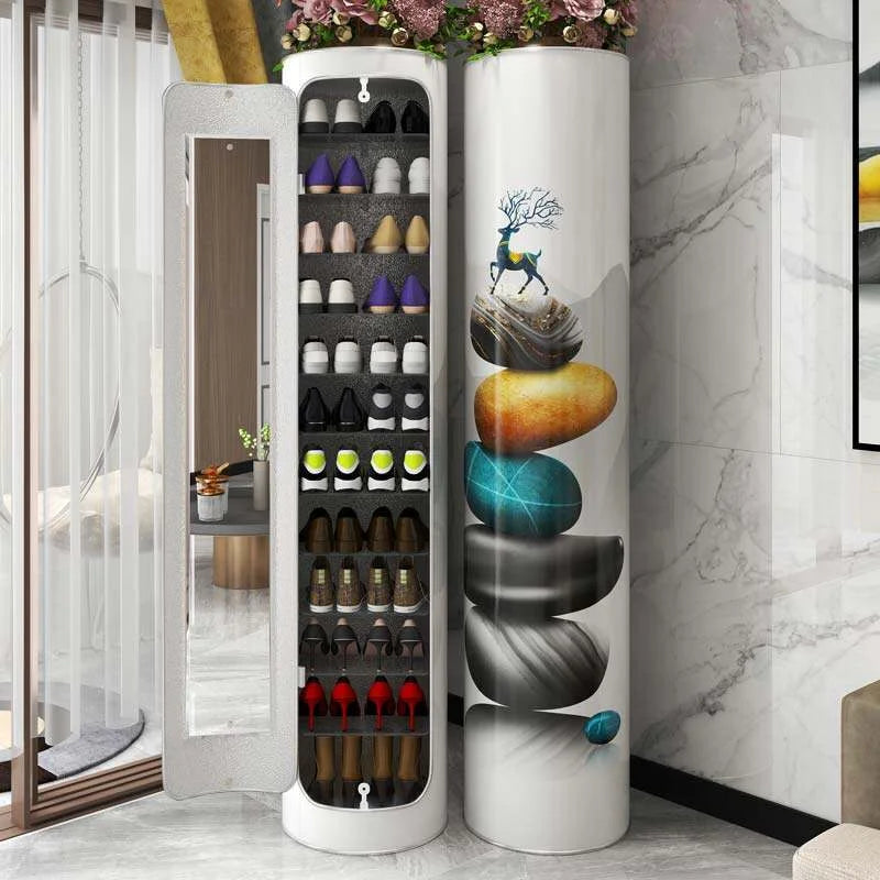 👟✨ Rotating Shoe Cabinet with Mirror & Deodorizer – Large-Capacity & Hygienic!
