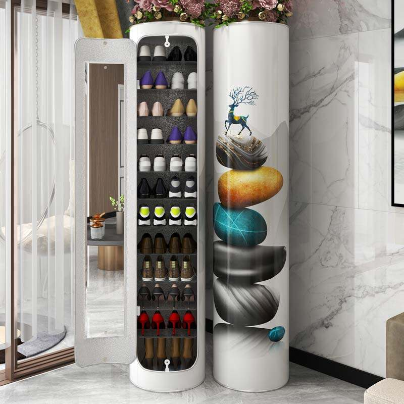 👟✨ Rotating Shoe Cabinet with Mirror & Deodorizer – Large-Capacity & Hygienic!