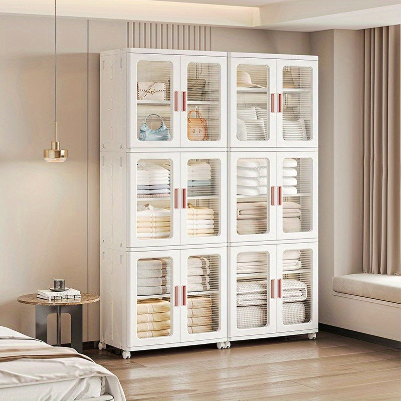 🧺 2/3-Piece Modern White Plastic Storage Cabinet – Glass Doors, Multi-Purpose & Mobile Organizer!