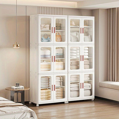 🧺 2/3-Piece Modern White Plastic Storage Cabinet – Glass Doors, Multi-Purpose & Mobile Organizer!