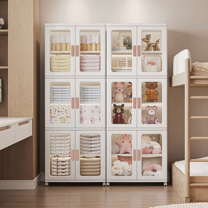 🧺 2/3-Piece Modern White Plastic Storage Cabinet – Glass Doors, Multi-Purpose & Mobile Organizer!