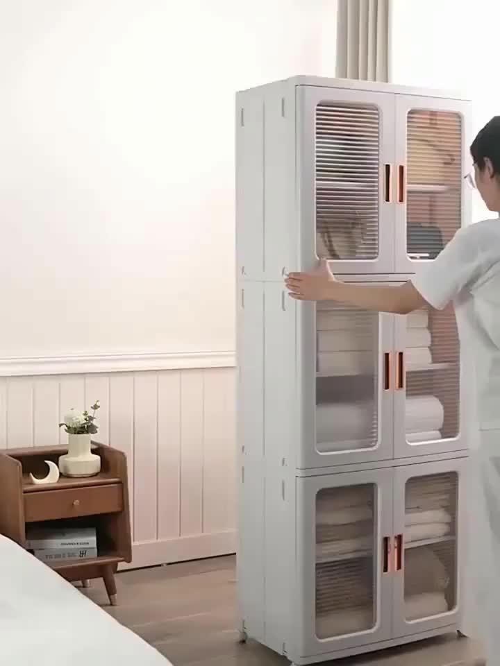 🧺 2/3-Piece Modern White Plastic Storage Cabinet – Glass Doors, Multi-Purpose & Mobile Organizer!