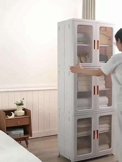 🧺 2/3-Piece Modern White Plastic Storage Cabinet – Glass Doors, Multi-Purpose & Mobile Organizer!