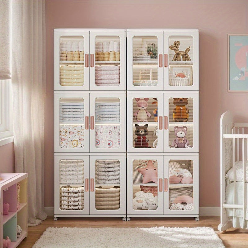 🧺 2/3-Piece Modern White Plastic Storage Cabinet – Glass Doors, Multi-Purpose & Mobile Organizer!