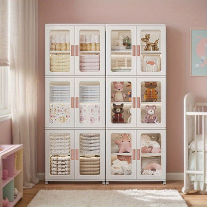 🧺 2/3-Piece Modern White Plastic Storage Cabinet – Glass Doors, Multi-Purpose & Mobile Organizer!