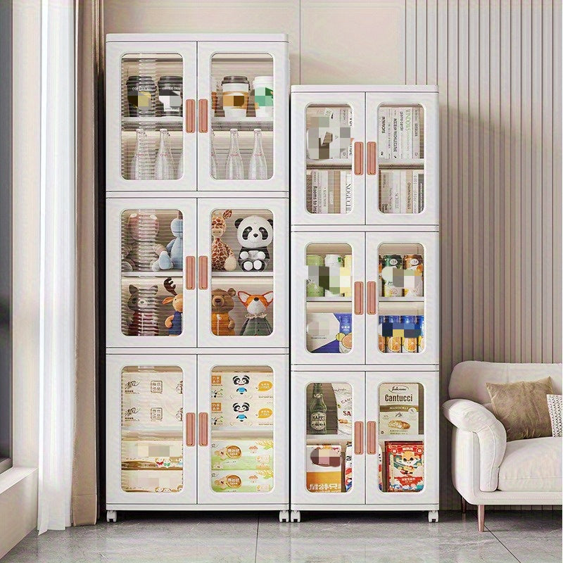 🧺 2/3-Piece Modern White Plastic Storage Cabinet – Glass Doors, Multi-Purpose & Mobile Organizer!