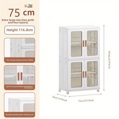 🧺 2/3-Piece Modern White Plastic Storage Cabinet – Glass Doors, Multi-Purpose & Mobile Organizer!