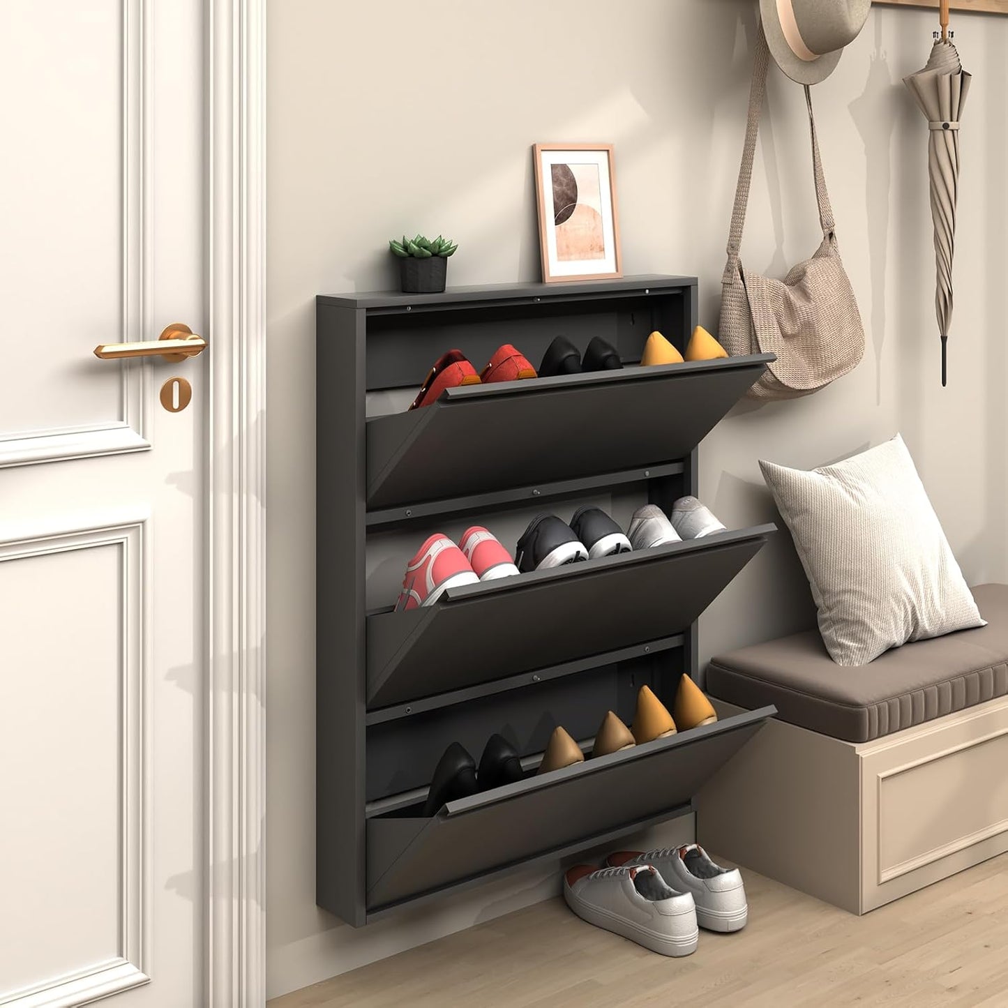 LUCYPAL Modern Metal Shoe Organizer - Wall-Mounted