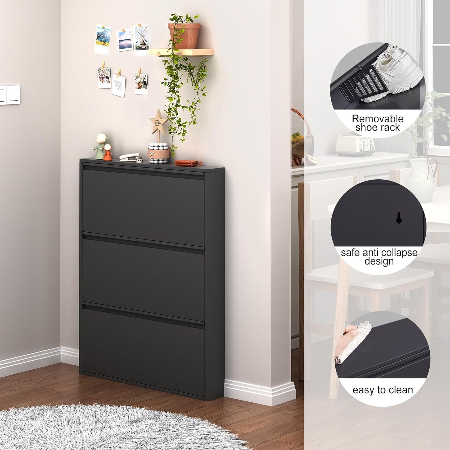 LUCYPAL Modern Metal Shoe Organizer - Wall-Mounted