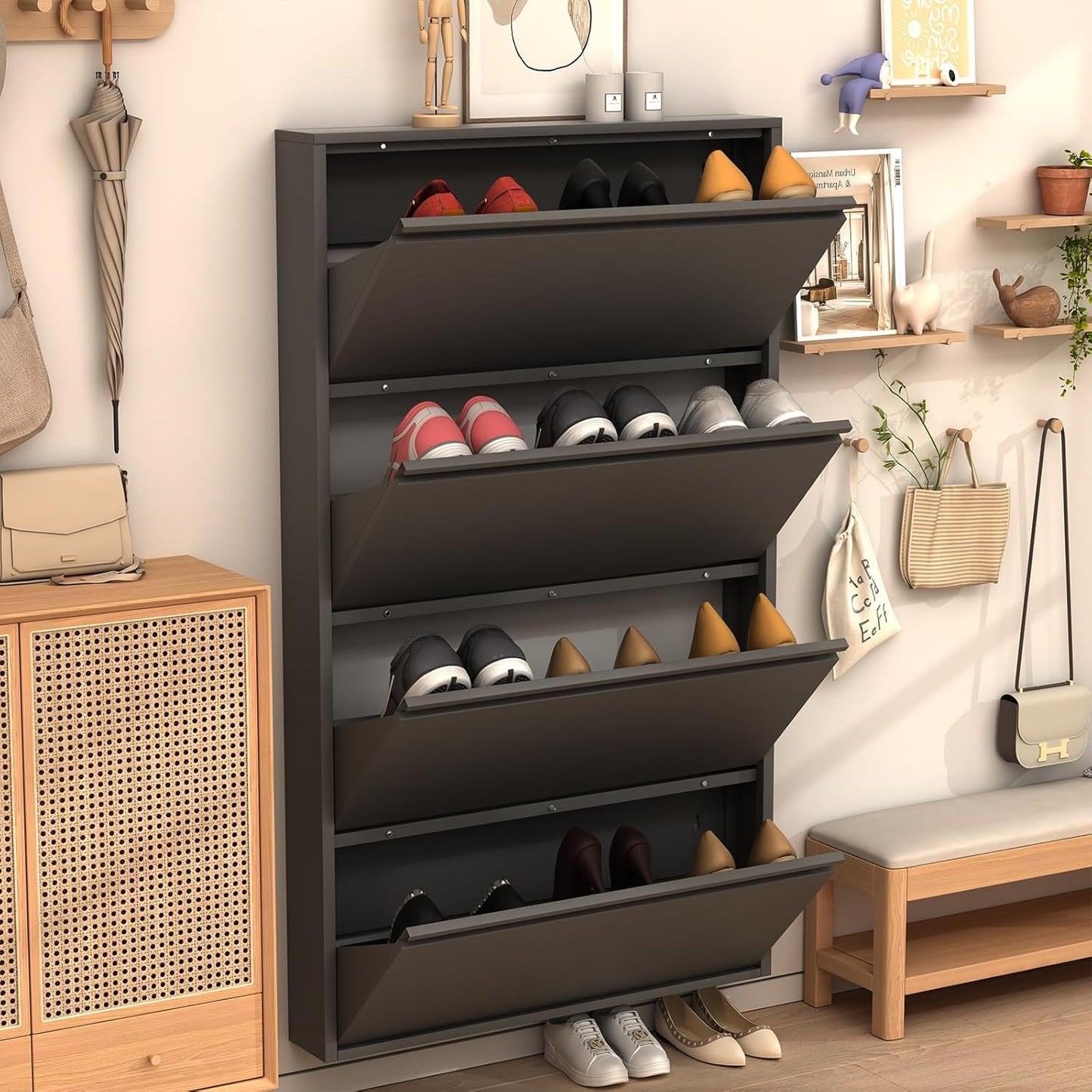 LUCYPAL Modern Metal Shoe Organizer - Wall-Mounted