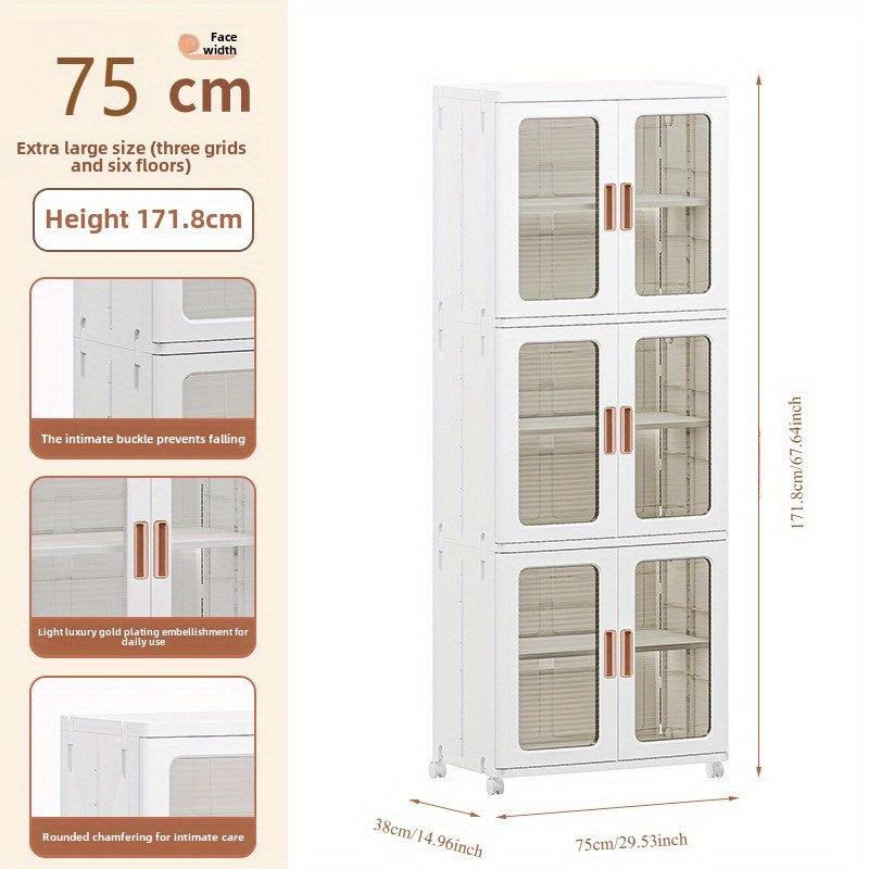 🧺 2/3-Piece Modern White Plastic Storage Cabinet – Glass Doors, Multi-Purpose & Mobile Organizer!